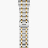 tudor royal 41mm black diamond dot dial gold and steel on gold and steel bracelet automatic watch showing folding clasp