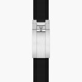 tudor black bay fifty four 37mm black dial steel on rubber strap automatic watch showing its black rubber strap with folding clasp