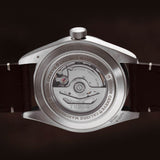 tudor black bay 58 925 39mm taupe dial sterling silver on fabric strap automatic watch showing its transparent caseback