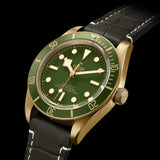 tudor black bay 58 18K 39mm green dial gold on leather strap automatic watch