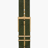 tudor black bay 58 39mm green dial gold on fabric strap automatic watch showing green fabric strap with gold tang buckle