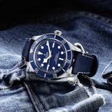tudor black bay 58 39mm blue dial steel on leather strap automatic watch lifestyle image