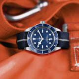 tudor black bay 58 39mm blue dial steel on fabric strap automatic watch lifestyle image