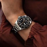 tudor black bay 58 39mm black dial steel on steel bracelet automatic watch lifestyle image
