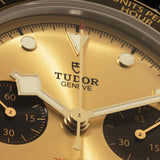 tudor black bay chrono s&g 41mm champagne dial gold and steel on fabric strap automatic chronograph watch lifestyle image