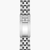 tudor black bay 41mm black dial steel on steel bracelet automatic gents watch showing its five-link steel bracelet with folding clasp