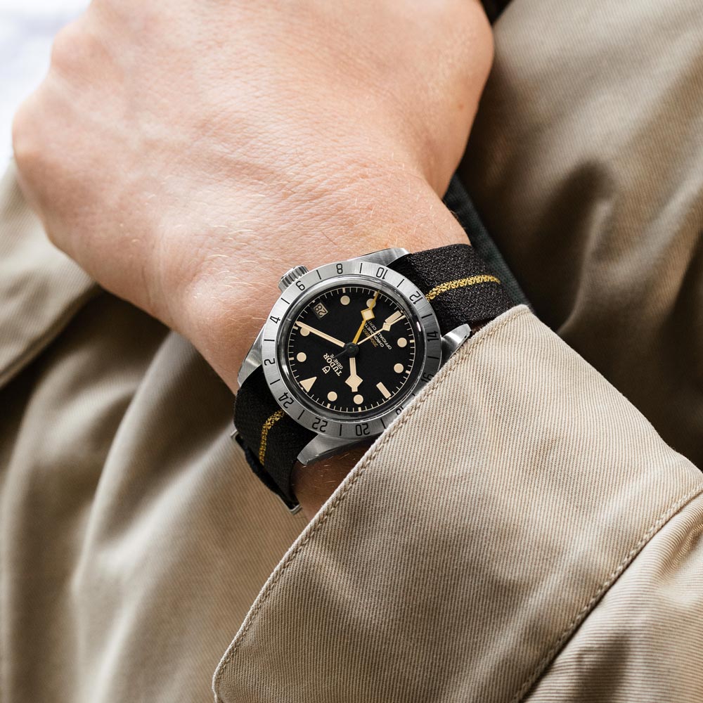 tudor black bay pro 39mm black dial steel on fabric strap automatic watch lifestyle image