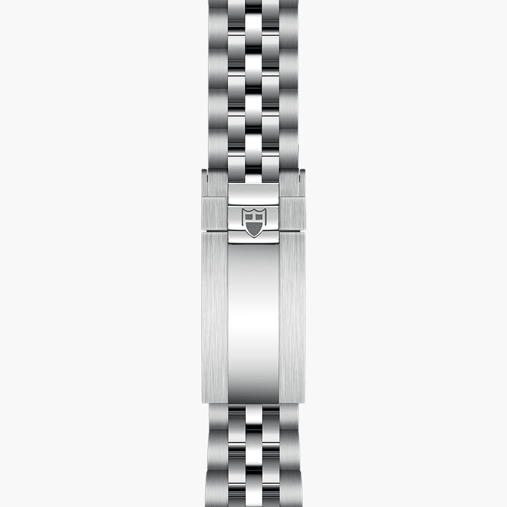tudor black bay 31 31mm black dial steel on steel bracelet automatic watch showing folding clasp