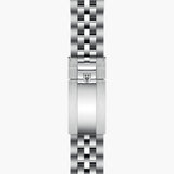 tudor black bay 36 36mm light champagne diamond dot dial steel on steel bracelet automatic watch showing folding clasp