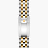 tudor black bay 39 s&g 39mm black dial gold and steel on gold and steel bracelet automatic watch showing steel and gold bracelet with folding clasp