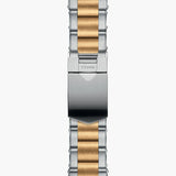 tudor black bay s&g 41mm champagne dial gold and steel on gold and steel bracelet automatic watch showing folding clasp