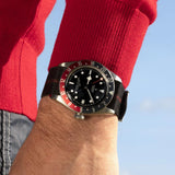 tudor black bay gmt 41mm black dial automatic steel on fabric strap watch lifestyle image