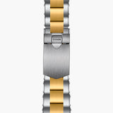 tudor black bay gmt s&g 41mm black dial gold and steel on gold and steel bracelet automatic watch showing folding clasp