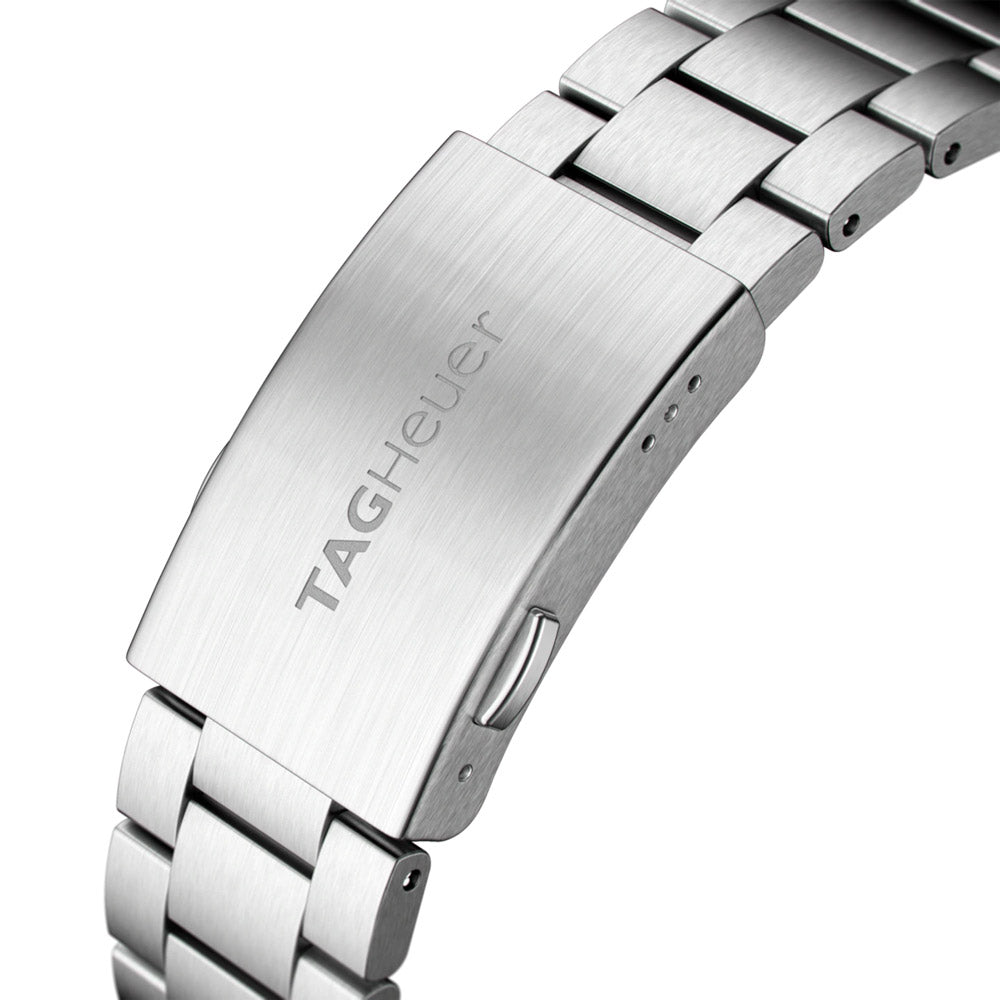 tag heuer formula 1 43mm steel and ceramic automatic watch folding clasp closeup image
