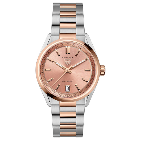 TAG Heuer Carrera Date 36mm Pink Dial 18ct Rose Gold Capped Steel Automatic Ladies Watch WBN2350.BD0000