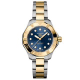TAG Heuer Aquaracer Professional 200 Solargraph 34mm Blue Diamond Dot Dial 18ct Gold Plated Steel Quartz Ladies Watch WBP1323.BB0004
