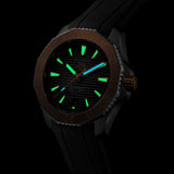 tag heuer aquaracer professional 200 black dial 40mm steel & gold automatic gents watch in the dark shot