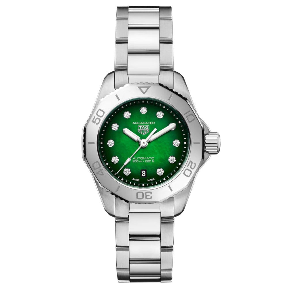 TAG Heuer Aquaracer Professional 200 Green MOP Diamond Dot Dial 30mm Automatic Ladie Watch WBP2415.BA0622