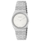 gucci 25h 30mm white brass dial stainless steel diamond ladies watch