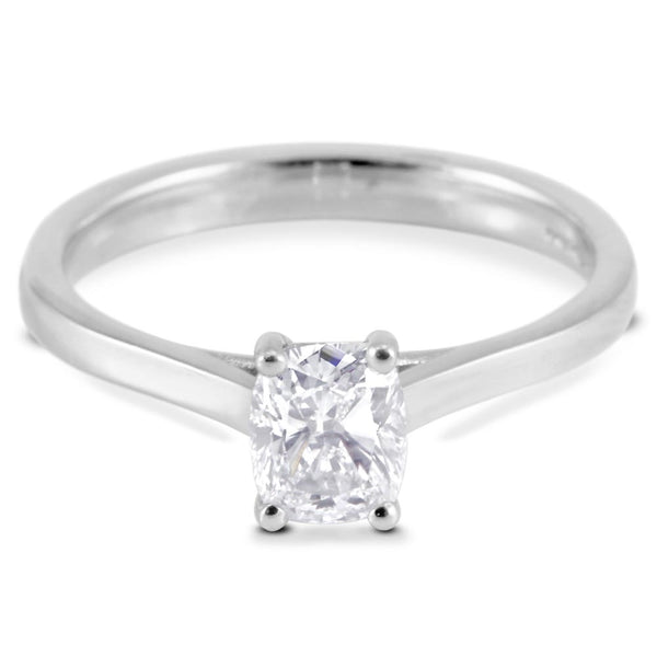 The Hazel Platinum Cushion Cut Diamond Solitaire Engagement Ring