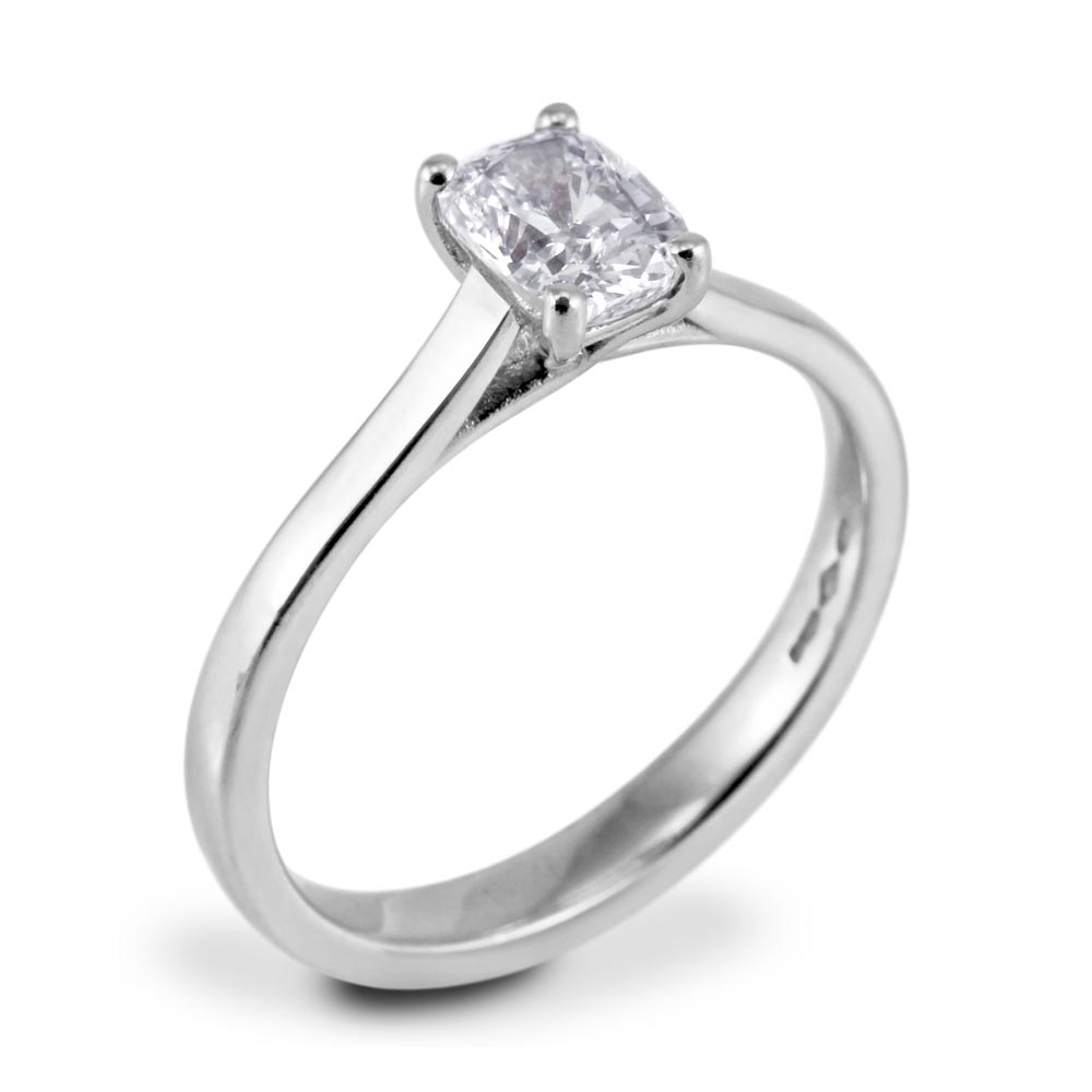 The Hazel Platinum Cushion Cut Diamond Solitaire Engagement Ring