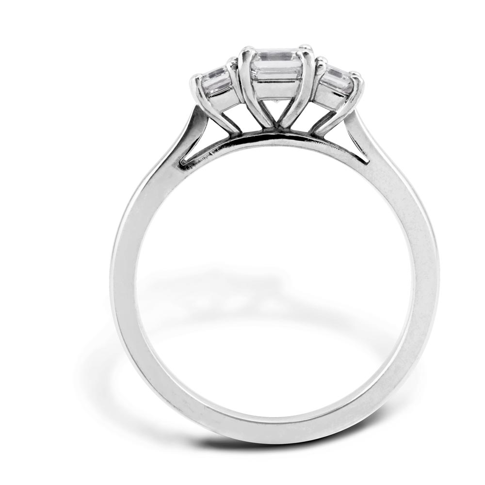 Platinum 0.70ct Ascher Cut Diamond Three Stone Engagement Ring