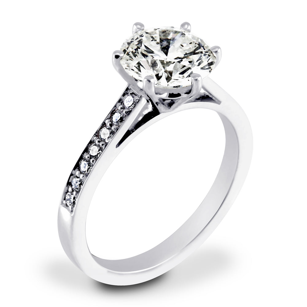 Platinum Round Brilliant Cut Diamond Set Shoulders Engagement R