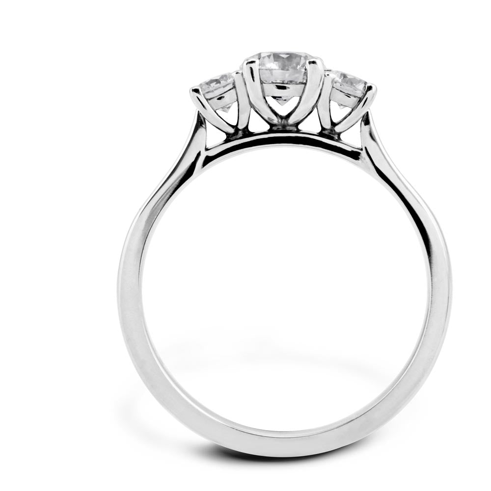 The Camellia Platinum Round Brilliant Cut Diamond Three Stone Engagement Ring