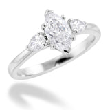 Platinum 1ct Marquise And Pear Cut Diamond Three Stone Engagement Ring