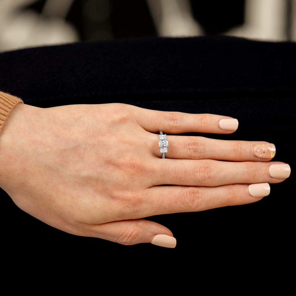 Platinum 1.19ct Radiant Cut Diamond Three Stone Engagement Ring
