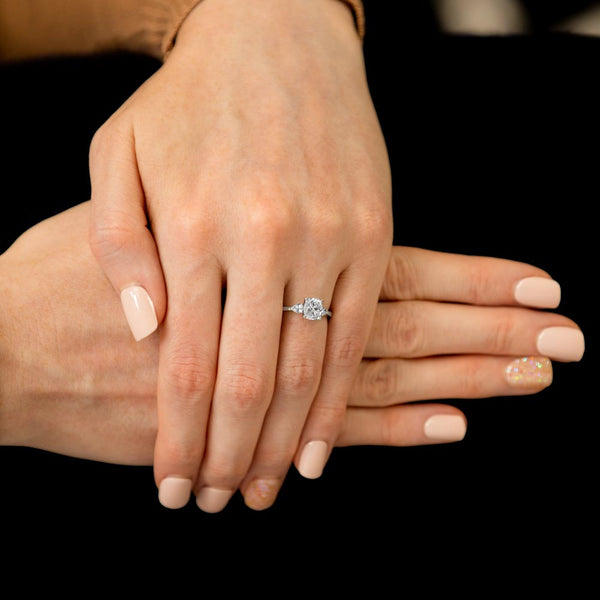 Platinum 1.30ct Cushion And Pear Cut Three Stone Diamond Engagement Ring