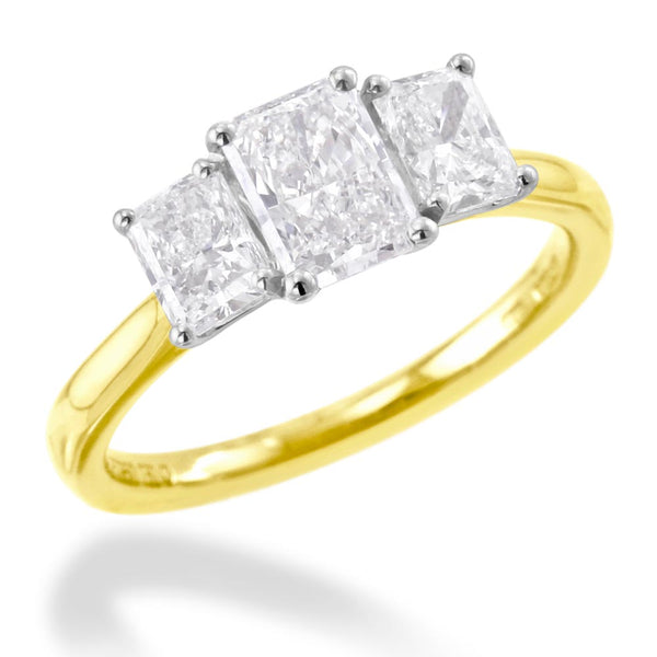 Platinum And 18ct Yellow Gold 1.49ct Radiant Cut Diamond Three Stone Engagement Ring