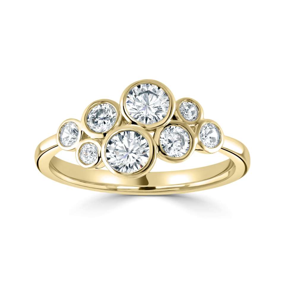 18ct Yellow Gold 0.85ct Eight Stone Diamond Bubble Ring