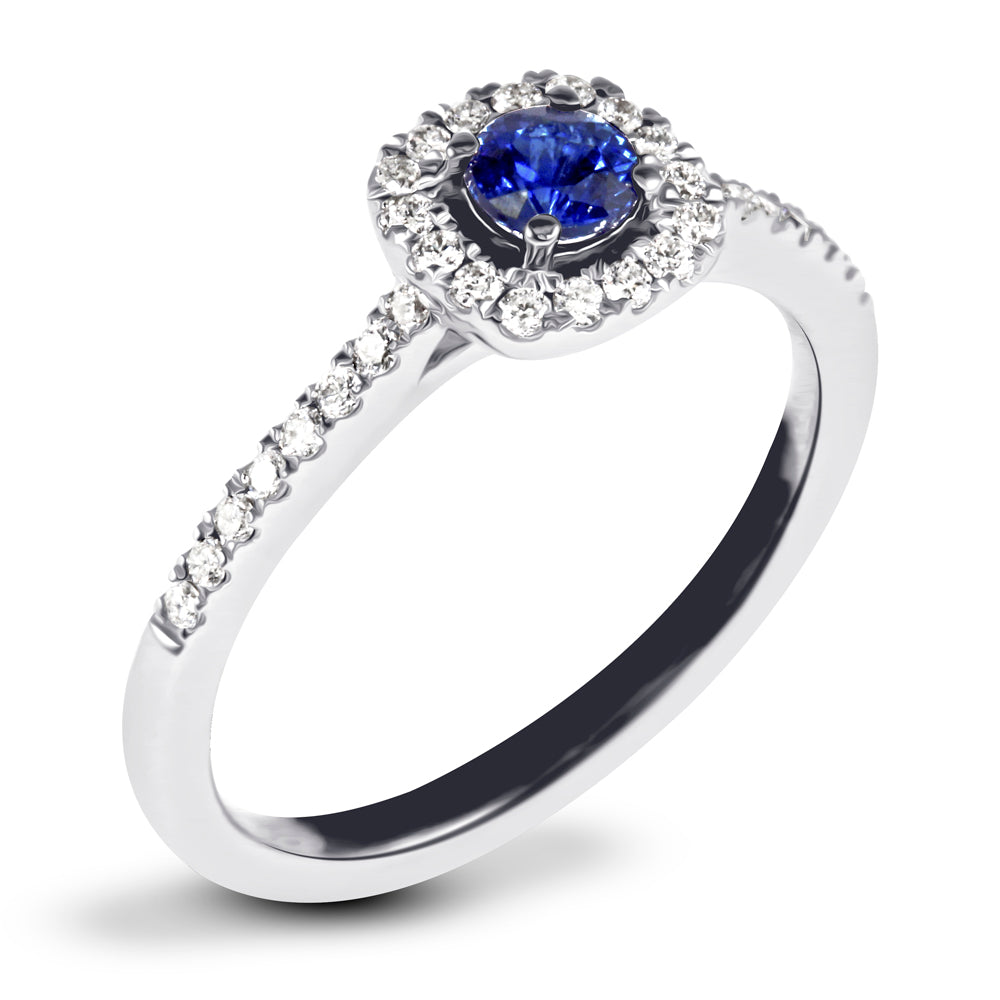 18ct White Gold 0.27ct Sapphire and 0.18ct Diamond Ring Side Closeup
