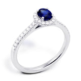 18ct White Gold 0.50ct Oval Cut Blue Sapphire and 0.19ct Diamond Ring