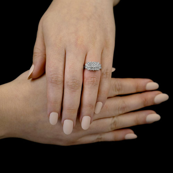 platinum 1.48ct princess cut and round brilliant cut diamond cluster ring model shot