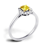 18ct White Gold 0.36ct Round Brilliant Cut Yellow Diamond and 0.18ct Diamond Halo Engagement Ring