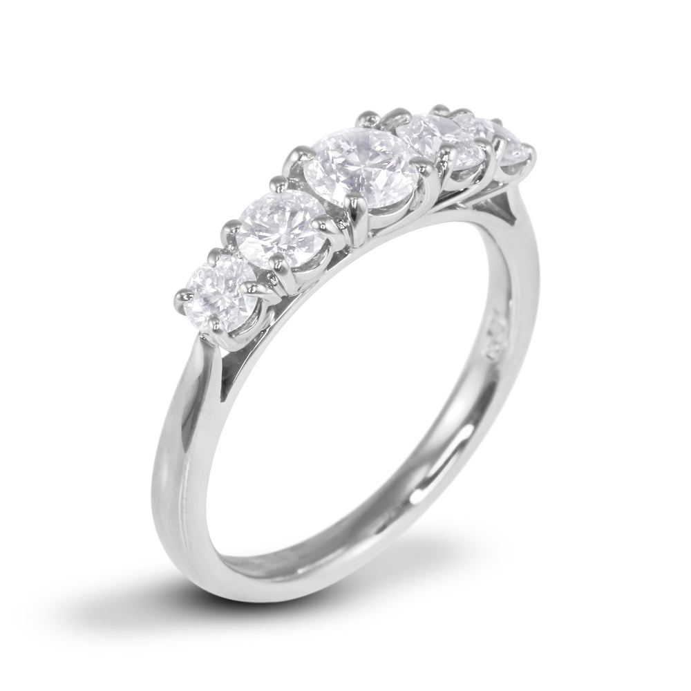 Platinum 1.00ct Five Diamond Graduated Eternity Ring Side Closeup