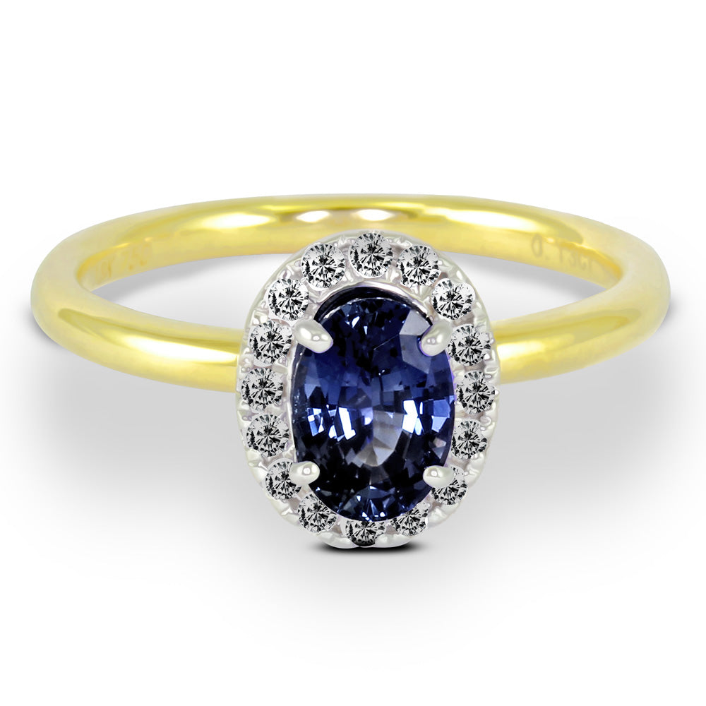 18ct Yellow Gold Oval Sapphire and Diamond Ring