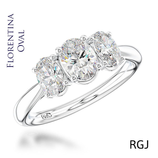 The Florentina Platinum Oval Cut Diamond Three Stone Engagement Ring