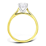 the round brilliant cut four claw 18ct yellow gold and platinum lab grown diamond solitaire engagement ring setting view