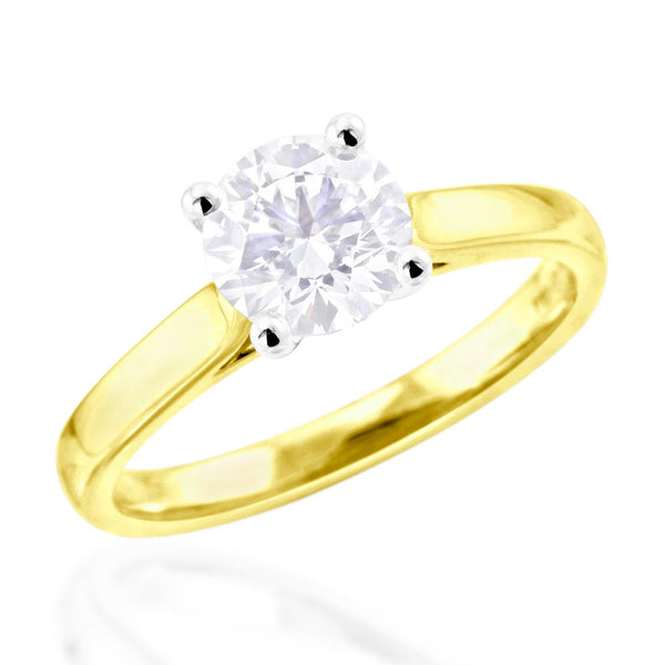 the round brilliant cut four claw 18ct yellow gold and platinum lab grown diamond solitaire engagement ring