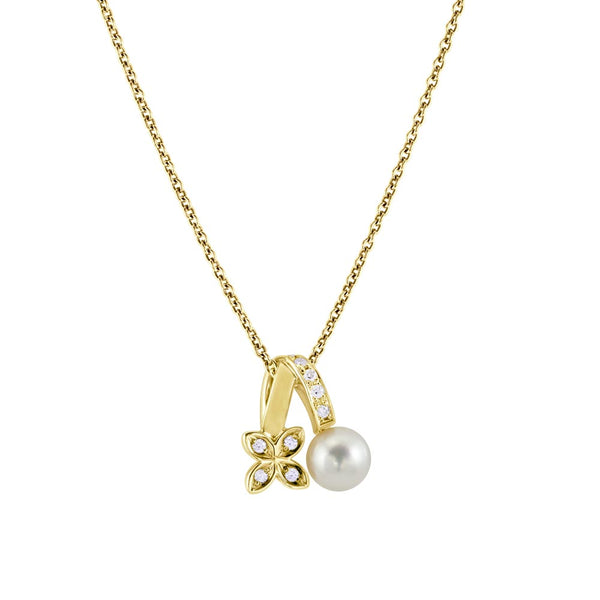 Mikimoto 18ct Yellow Gold Diamond and Pearl Flower Necklace PP1626DK
