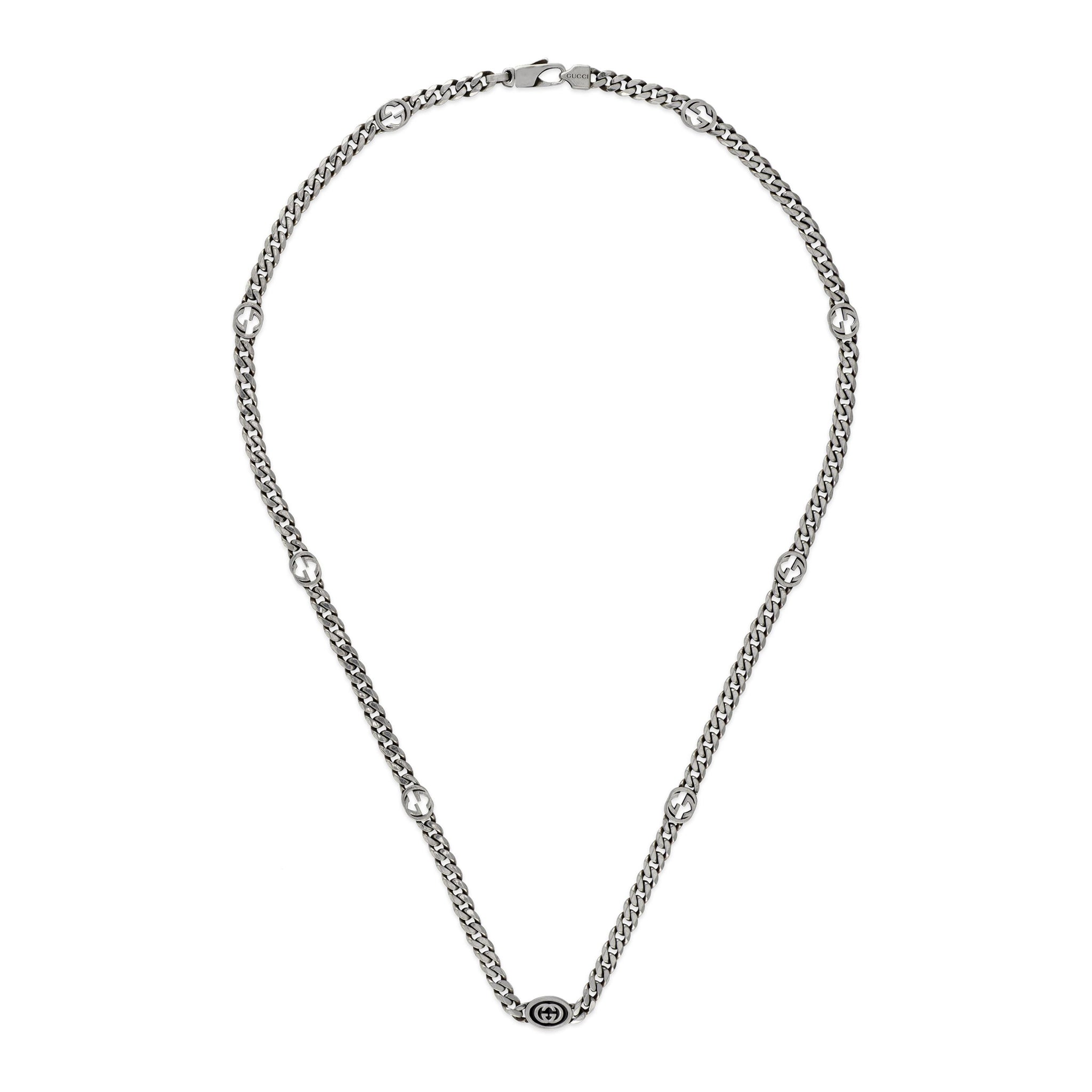 gucci silver interlocking g station necklace