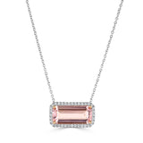 18ct white and rose gold 1.00ct octagon cut morganite and 0.13ct diamond halo necklace