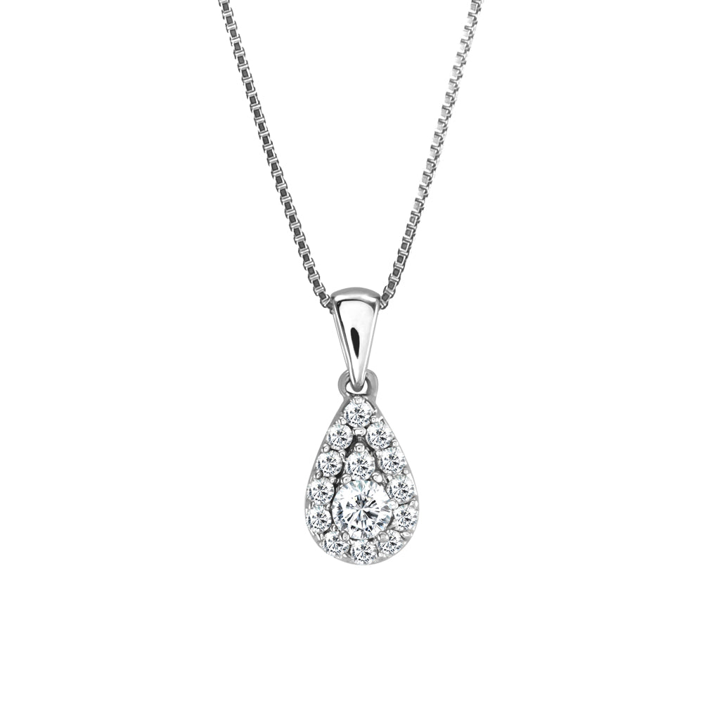 18ct White Gold 0.25ct Teardrop Halo Diamond Necklace With Bail