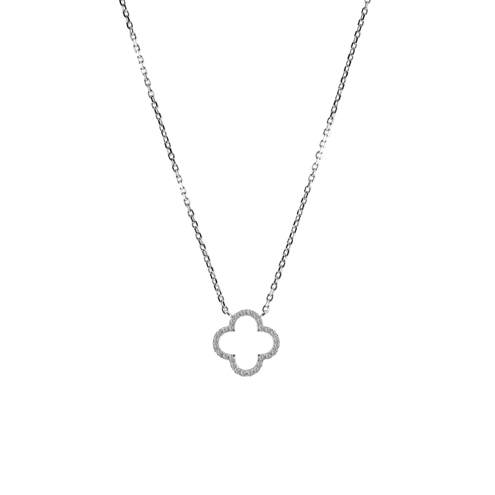 18ct White Gold 0.10ct Diamond Clover Necklace