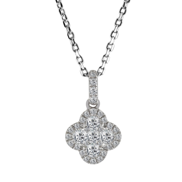 18ct White Gold 0.30ct Diamond Fancy Cluster Pendant with Chain Closeup