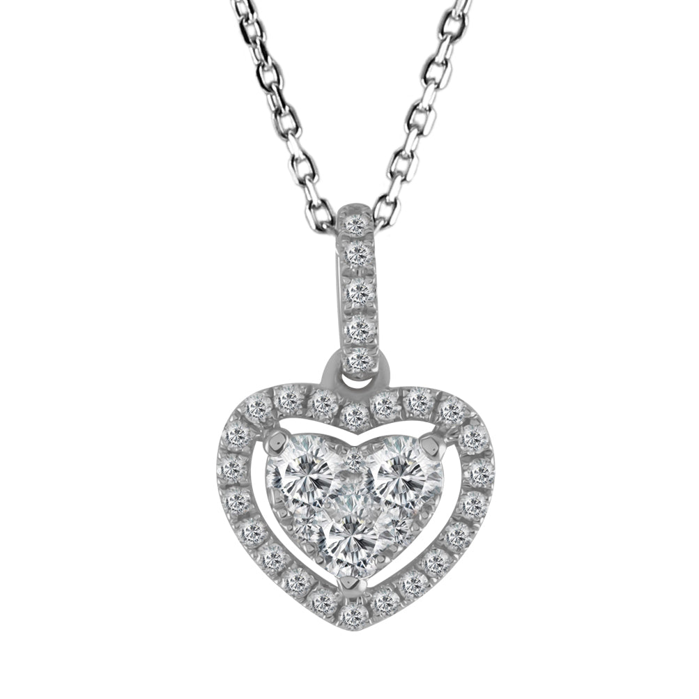 18ct White Gold  0.40ct Diamond Heart Halo Necklace