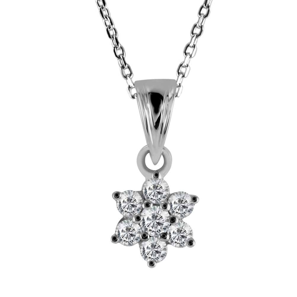 18ct White Gold 0.25ct Diamond Flower Cluster Necklace